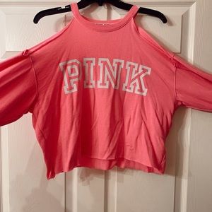 Pink Cropped Cold Shoulder Top